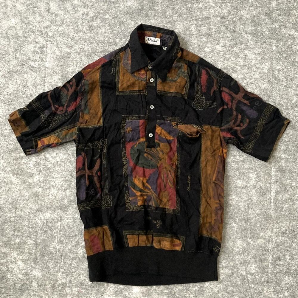 Vintage 70s retro D'Avila polo shirt mens medium versace style made in USA